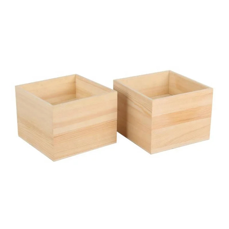 Multifunctional Bamboo Desktop Square Wooden Planter Box and Jewelry Box Simple Style Without Lid