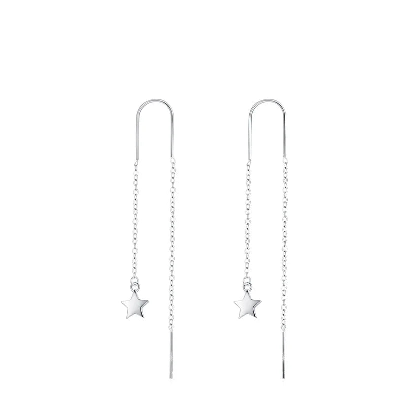 Fashion Fine Jewelry Wholesale Star Earrings 925 Sterling Silver Rhodium Plated Long Tassel Earrings