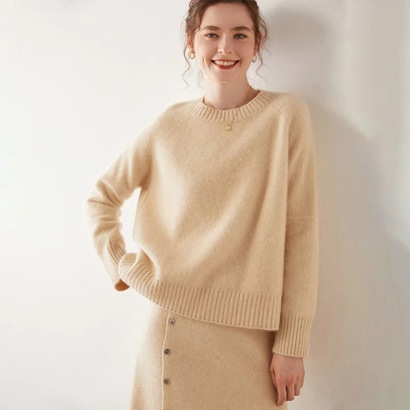 Women's Crewneck Oversized Cashmere Sweaters Fuzzy Knit Chunky Warm Cashmere Pullover Sweater Top
