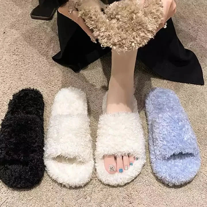 Sweet Ladies New Fashion Winter Colorful Curly Faux Fur Light Weight Cushioning Anti-Slip Disposable Height Increasing Indoor