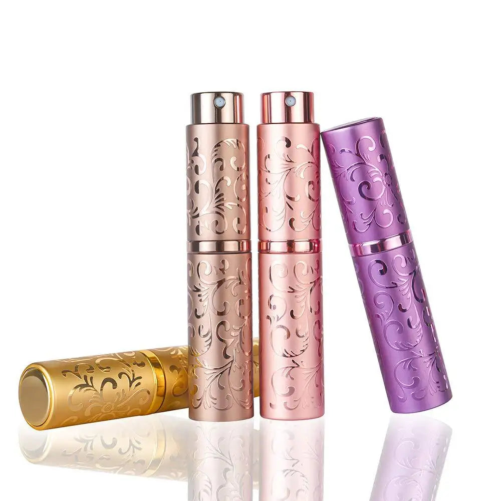 Twist Rotation Aluminum Perfume Atomizer 15ml Round Refillable Aluminum Perfume Bottle with Embossed Pattern