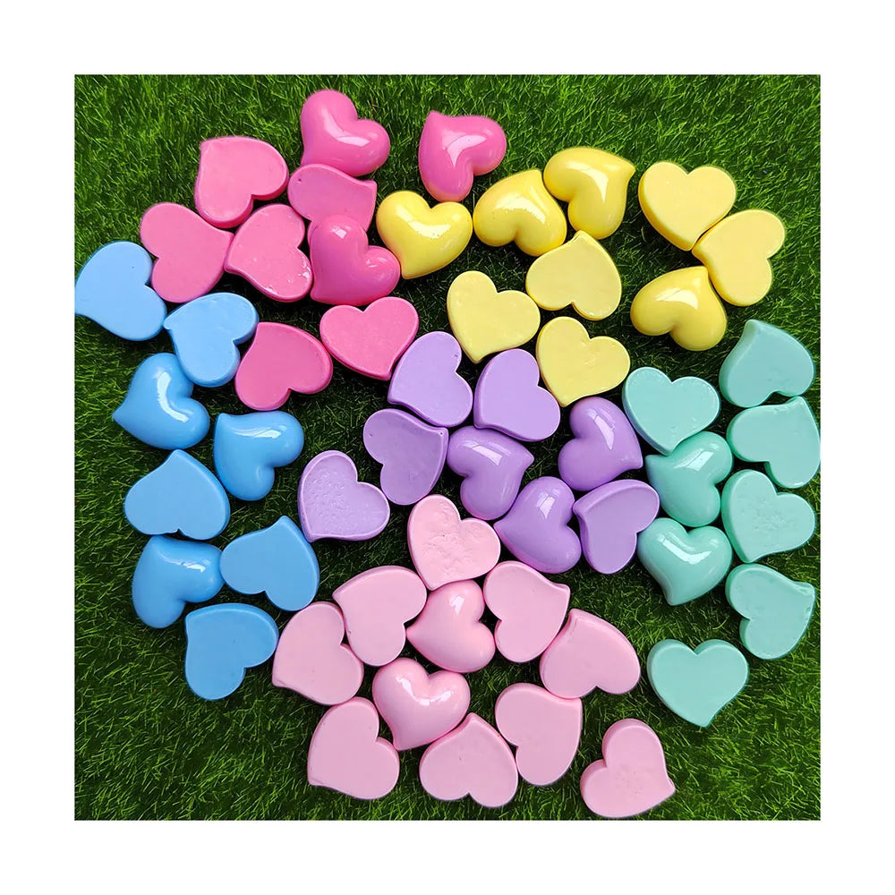 100Pcs/Lot Assorted Cute Love Heart Candy Resin Charms Flatback Valentine Kawaii Craft for Scrapbooking Jewelry Making DIY