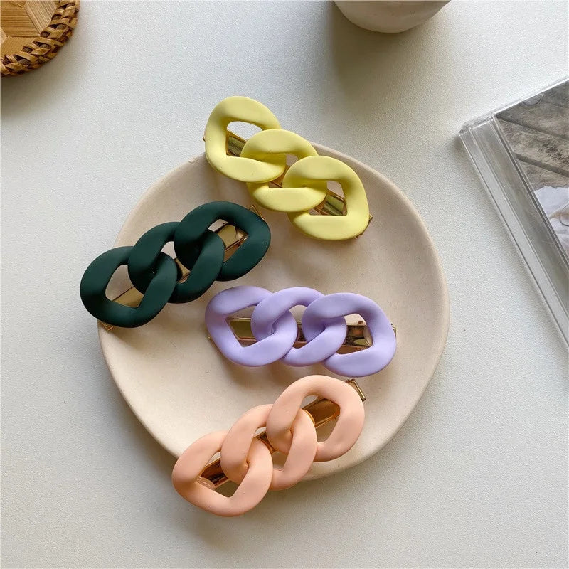 New Design Matte Candy Colour Resin Chain Hair Clip for Women Girls Hair Accessories