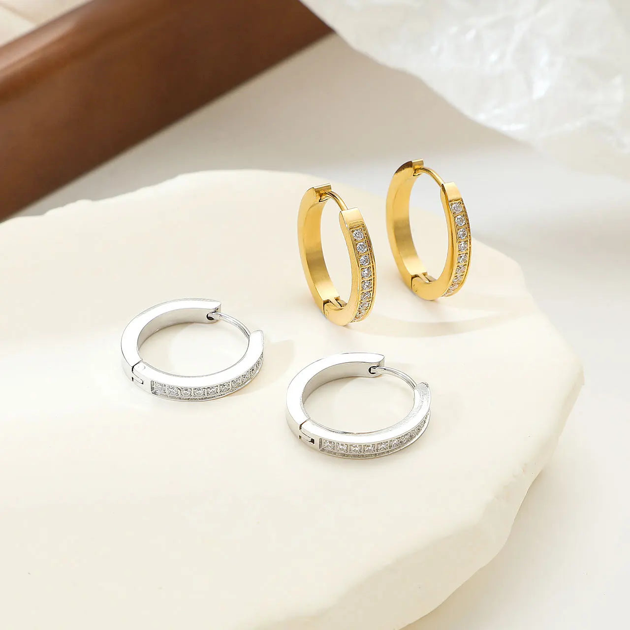 Luxury Jewelry Zircon Hoop Earrings Ladies Geometric Diamond Gold Plated Stainless Steel Stud Earrings for Women Gifts