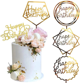Pack of 5 Gold Custom Personalized Acrylic Cake Topper for Happy Birthday Anniversary Father's Day & Graduation Cake Decorations