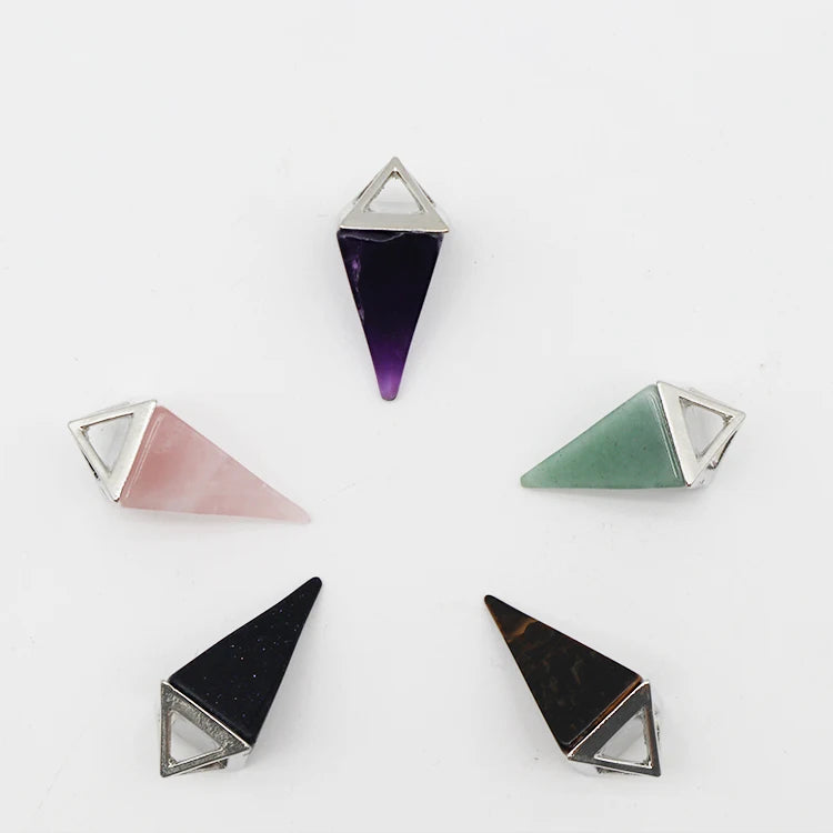 Wholesale Healing Pyramid Pendulum Triangle Point Crystal Handmade Necklace Charm Pendant