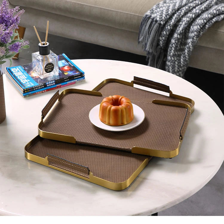 T-240High Quality Nordic Custom Leather Serving Tray with Handles  Valet Tray Leather Catchall Tray Leather