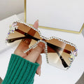 High Quality Jelly Color Lens Beautiful Square Oversized Sunglasses Women Large Curvature Diamond Frameless Sunglasses