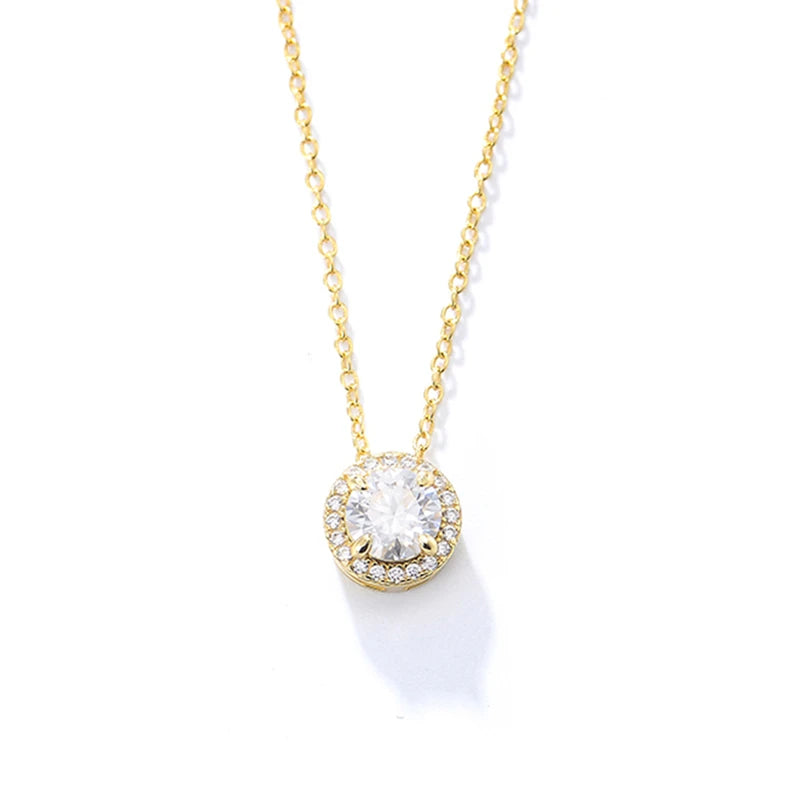 New Model Hot Selling 14K Gold Plated Large Round Zircon Sterling Silver Circle Choker Necklace for Custom Moissanite