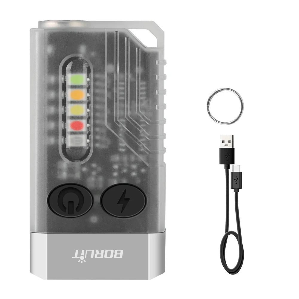 BORUiT  New 1000lm EDC Keychain Flashlight with 365nm UV Beads Built in 1000mah Rechargeable Battery 6 Kind of Side Light