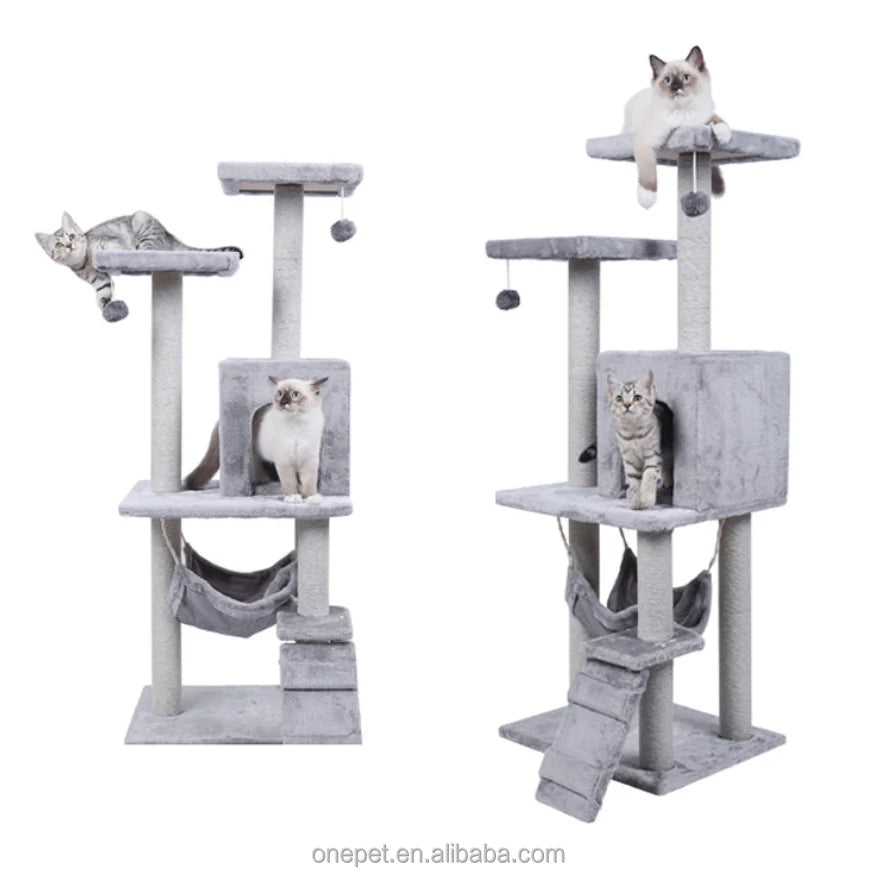 Three-Layer Interactive Cat Climbing Frame Sisal Pet Toy Column with Hammock Tree Scratcher for Cats Dogs