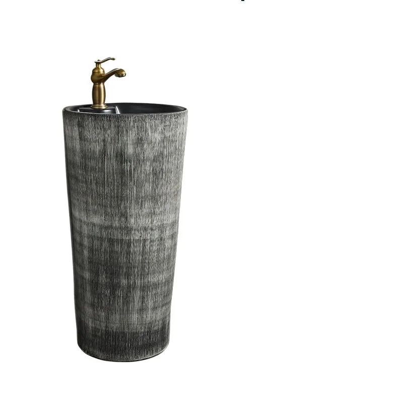 Jingdezhen Hand Made Ceramic Vertical Wiredrawing One Piece Basin for Bathroom or Garden
