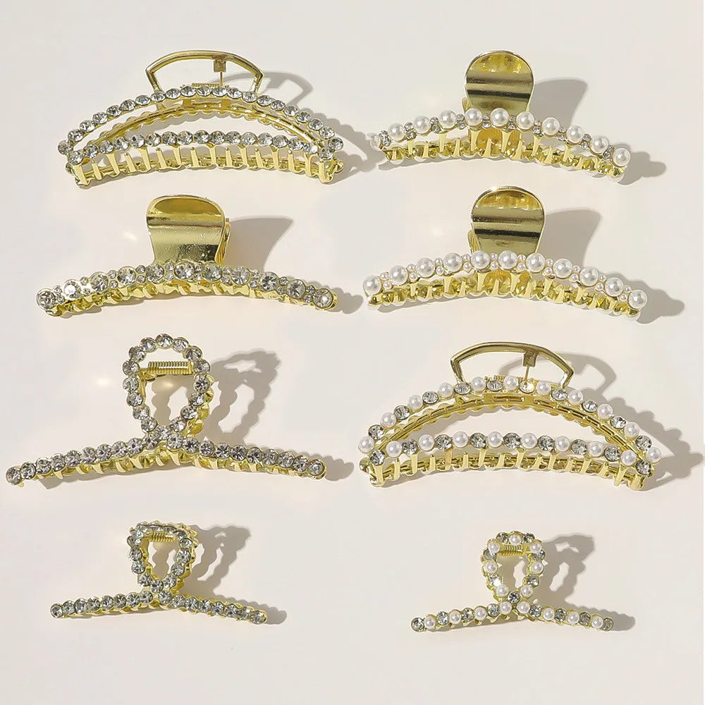 New Arrival Korean Alloy Rhinestone Hair Claw Clips Metal Pearl Hair Claw Diamond Hair Accessories for Women