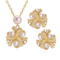 Best Selling Elegant Women Wedding Pearl Earrings Necklace Set Simple 18K Gold Plated Flower Freshwater Pearl Jewelry Sets