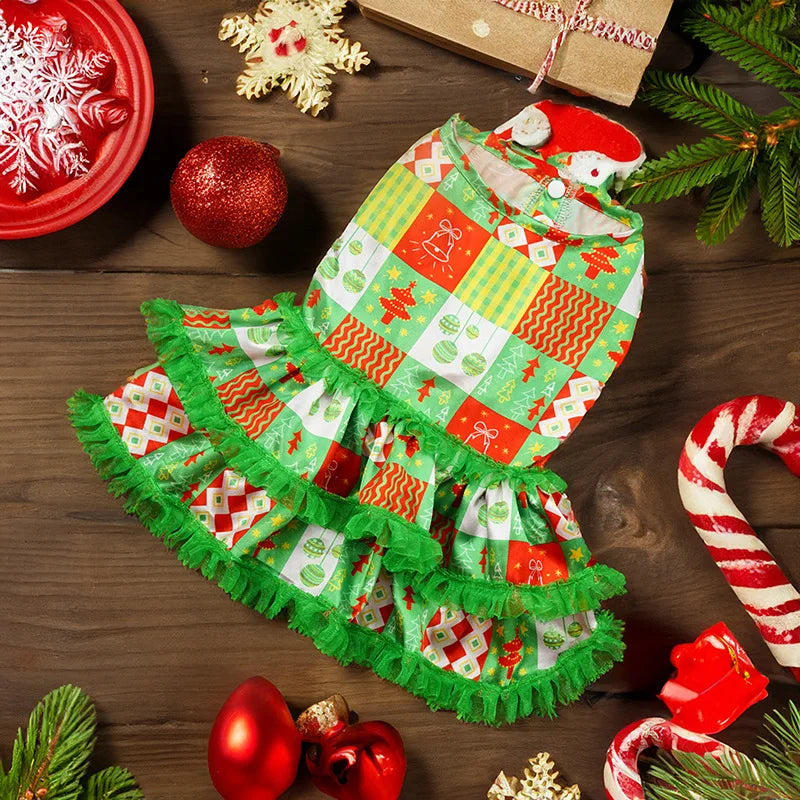 Wholesale Custom Pet Dog Clothes Small Teddy Pomeranian French Bulldog Luxury Green Christmas Pet Cat Dog Clothes Dress for Dogs