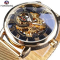 Winner Top New New 2023 Luxury Thin Case Full Golden Design Retro Openwork Clock Mesh Band Men's Mechanical Watches Gift