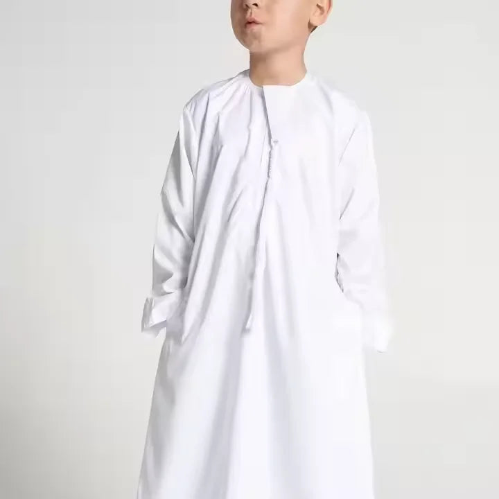 Islam Wholesale Oman White Kids Dubai Boys Emirati Thobe Middle East Arab Teenager Long Prayer Muslim Thobe for Children