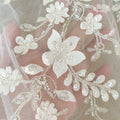 Luxury Beaded Applique Bridal Lace Mesh Fabric Silver Embroidery Flowers Leaves Sequins High-end Garment Fabric 100% Polyester