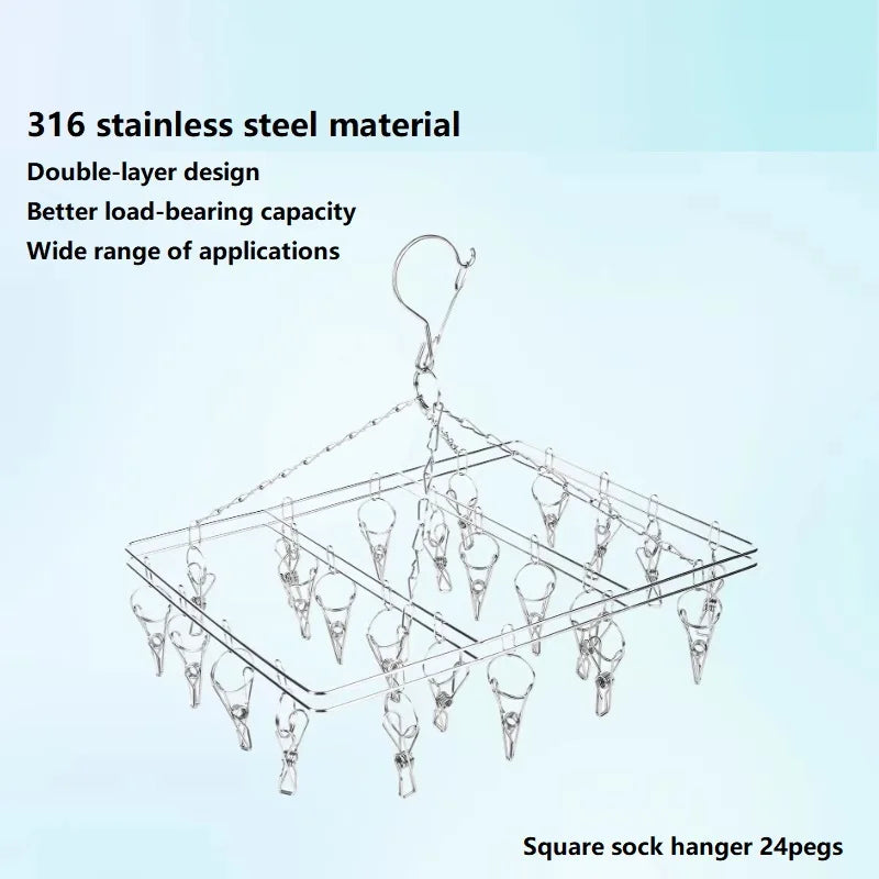 Silver 316 Stainless Steel Clothes Clips Hangers and Marine Grade Stainless Steel Socks Hanger With 316 Pegs