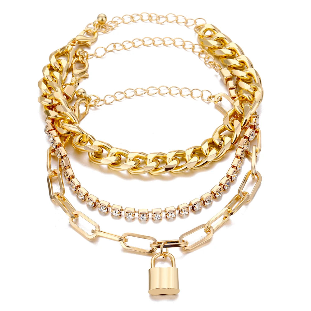 VKME Hot Sale Punk Thick Chain Bracelet Set for Men Women Double Layered Hip Hop Cuban Chain Bracelet Set Jewelry