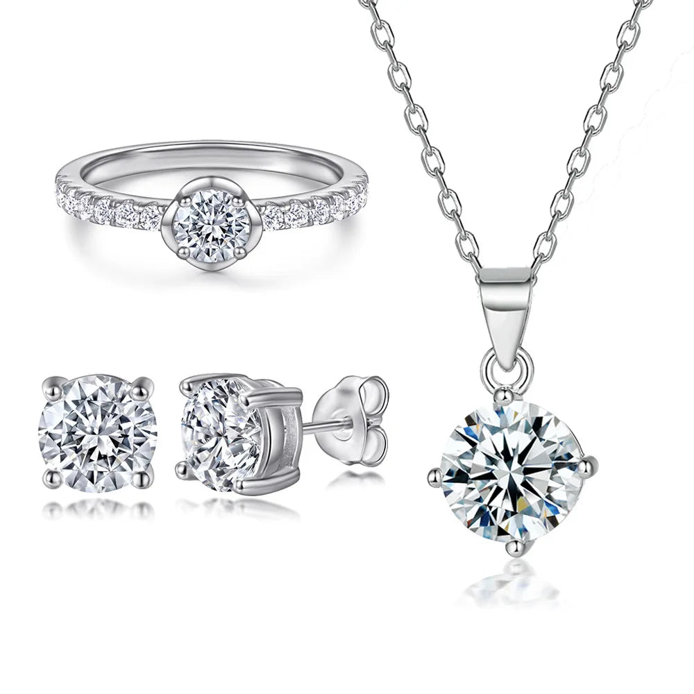 Romantic Heart CZ Set 925 Silver Rhodium Plated Zirconia Jewelry Valentine Gift for Girlfriend Factory Price