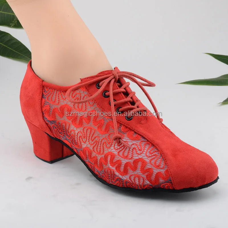 4.5CM Heel Lace Red Boots for Dancing
