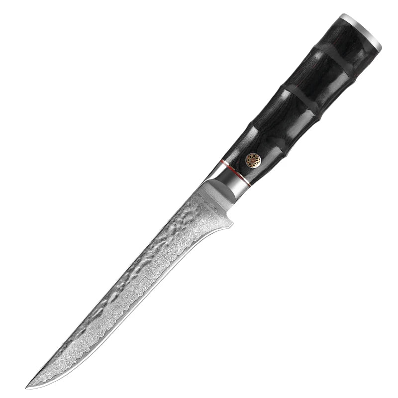 Damascus Steel Hammer Fillet Fishing Knife with Pakkawood Handle Kitchen Boning Knife