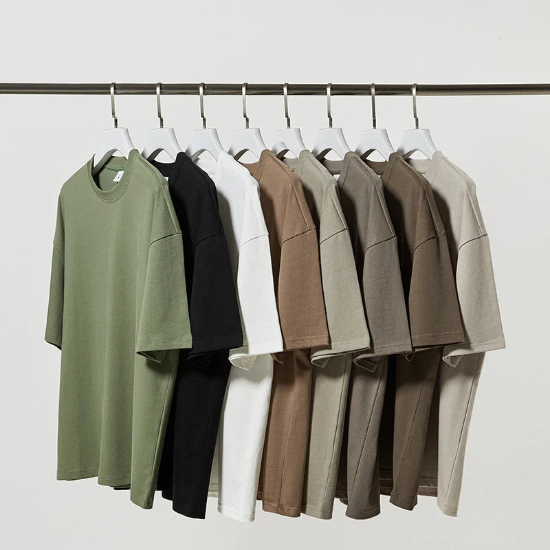 300GSM Oversized Loose Heavy Weight Cotton Man Tshirts Solid Color Drop Shoulder Short Sleeve T-shirt Men for Summer
