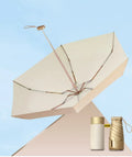Gold Mini Capsule 5-Folding Nylon Minimalist Business Gift Sun Umbrella with Customized Logo Manual Opening UV Protection 6-Rib