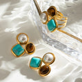 Unique Design Inlaid With Three Colored Zircon Gold Silver Stainless Steel Earring