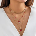 Trendy Double-Stranded Copper Alloy Necklace Lab Created Imitation Pearl Moon Pendant Anniversary Accessories Women Girls