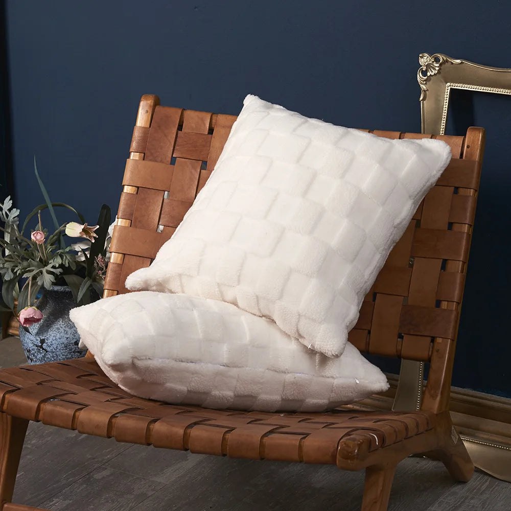 Double sided granular velvet three-dimensional jacquard grid solid pillow cushion sofa living room white pillow cover