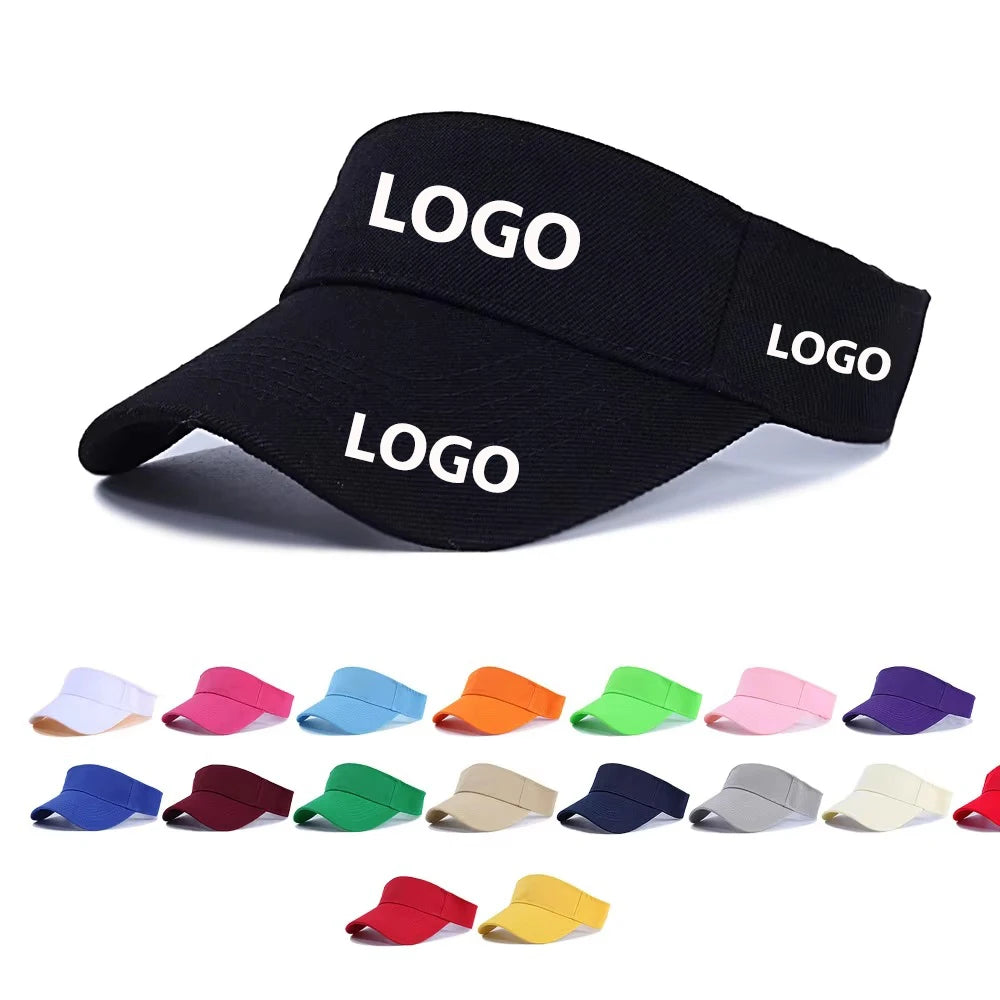 OEM Own Brand Logo Event Daily Travel Adjustable Sun Visor Hat Outdoor Sports Golf Tennis Fishing Cycling Gorras Personalizadas