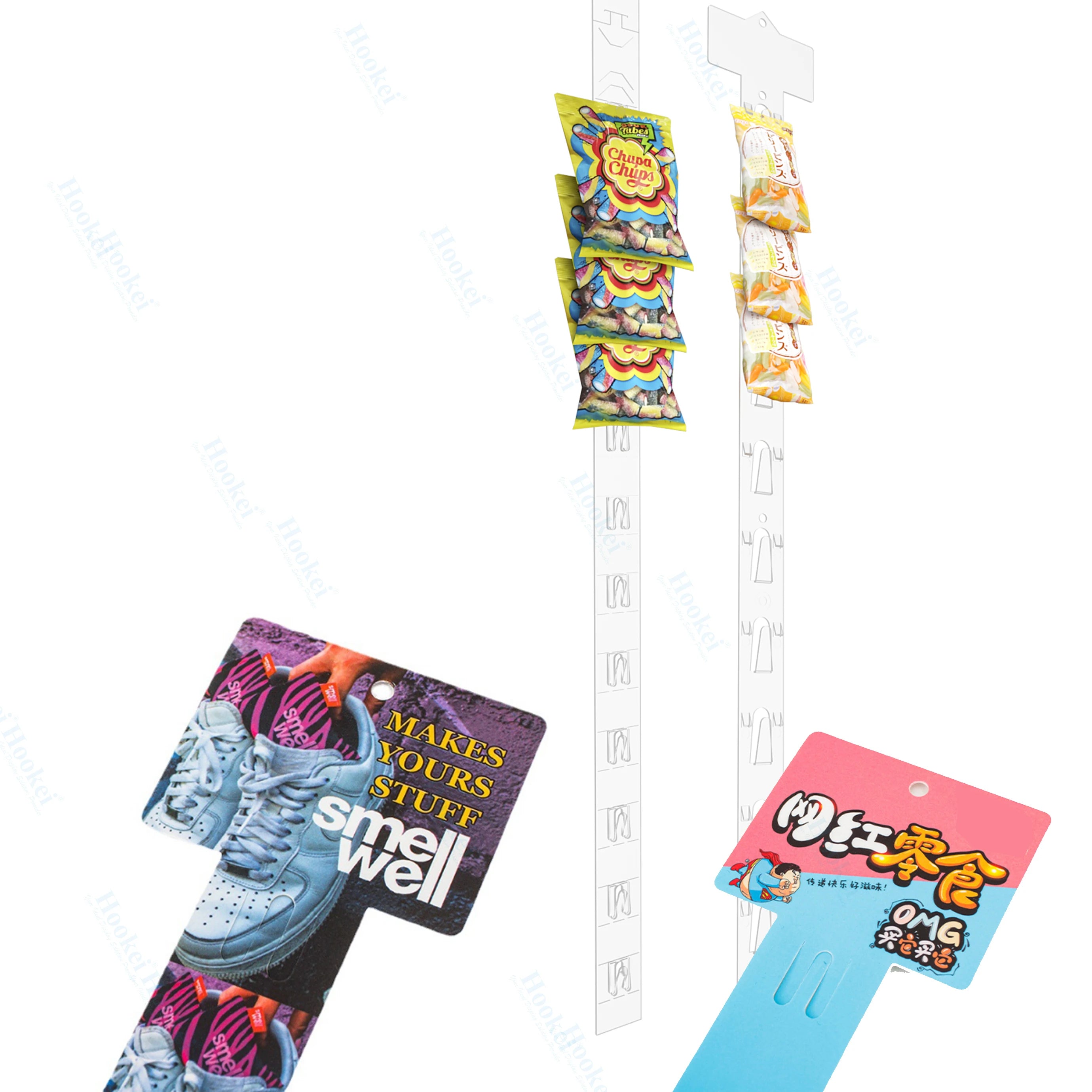 Grocery Accroche Plastic PVC PP Snacks Hanger Barra Colgante Retail Display Hanging Merchandise Display Clips Strips