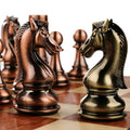 Factory Price Retro Bronze Metal Chess Board Game 52CM Folding Wooden Chessboard Luxury Board Games Chess Set Christmas Gift