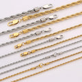 14K Real Gold Plated Rope Chain 3mm 4mm 5mm Twist Chain Men Women Waterproof Jewelry Stainless Steel Necklace MegaBDM