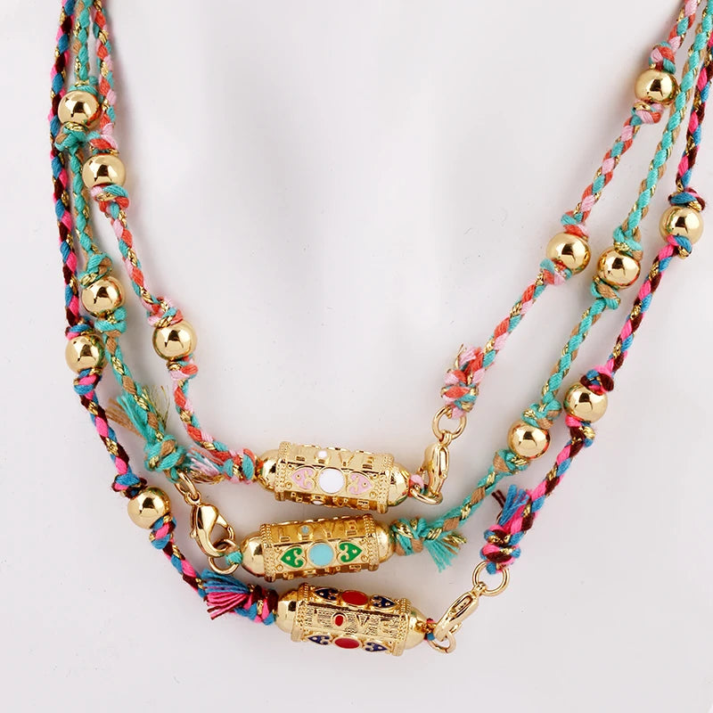 Nature Cotton Cord Love Knotting Lobster NecklacePink/Green/Blue Fashion Jewelry Party Summer Beach Gift for Her