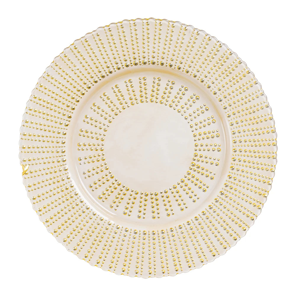 2025 Fashion Gold Silver Glass Charger Plate Luxury Round Dinner Plates X-ray Design for Dinner Wedding Party Decoration