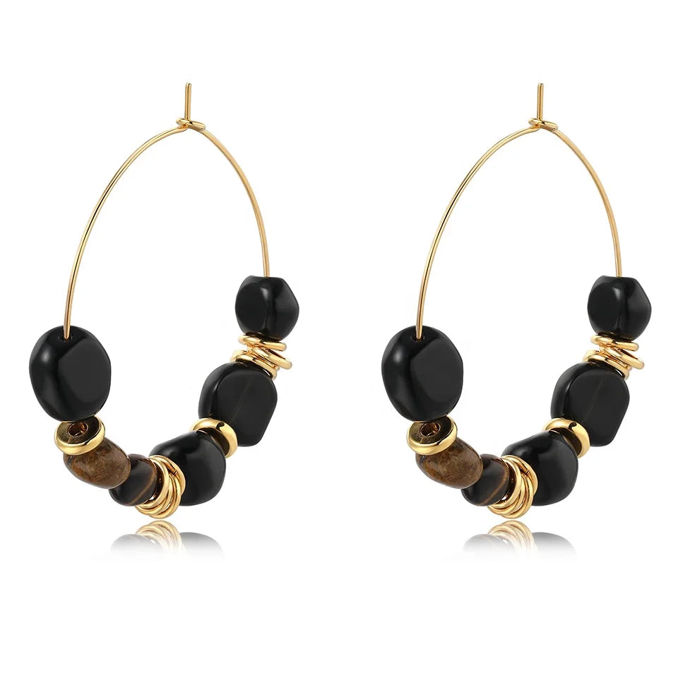 Premium Original Design Trendy Brass Hoop Earrings with Irregular Natural Stone Beads for Unisex Party Jewelry Gifts Customized