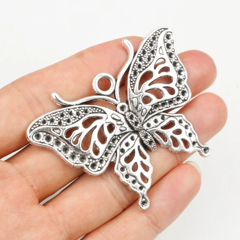 2pcs/lot 60x48mm Antique Silver Plated Butterfly Handmade Charms Pendant:DIY Jewelry Findings for Bracelet Necklace