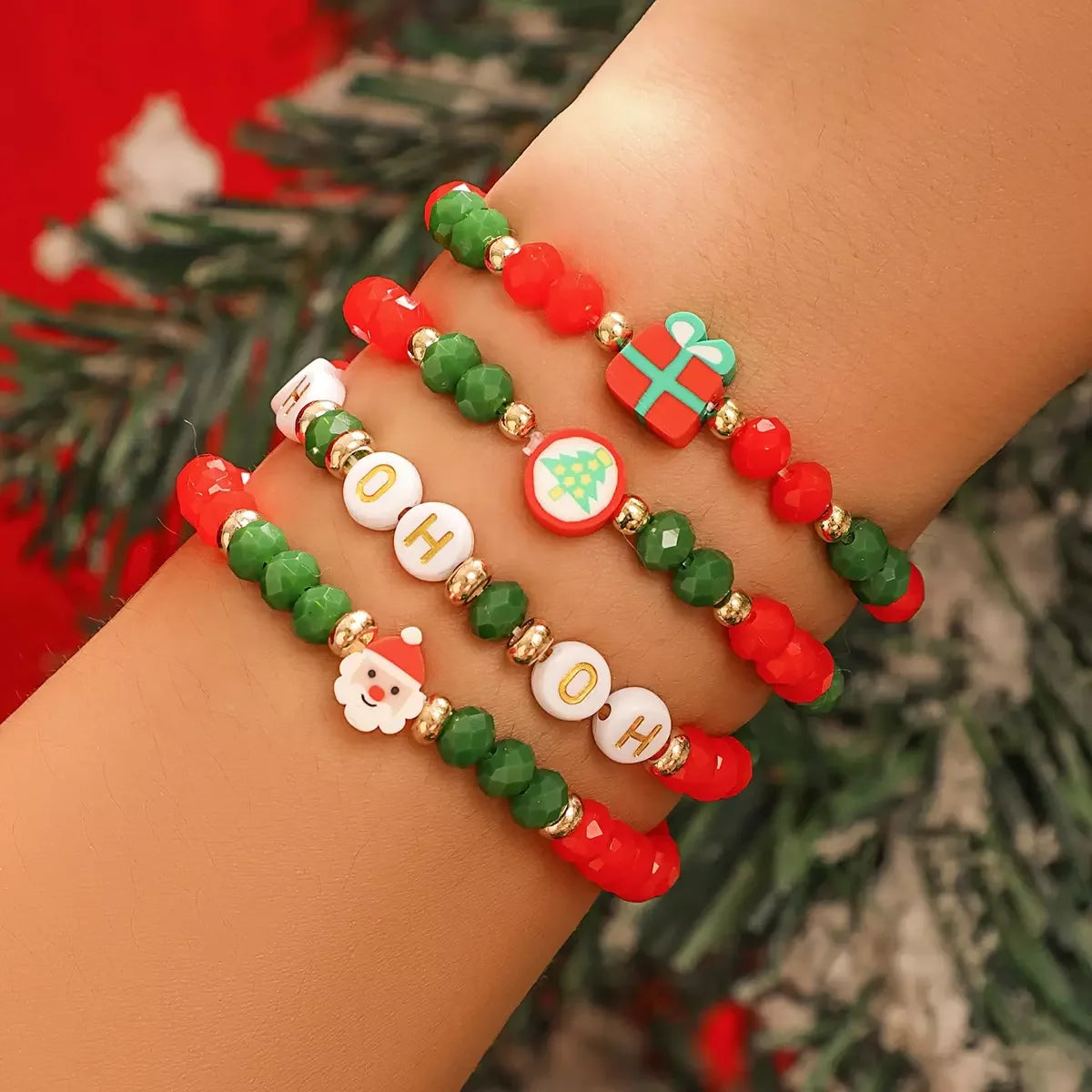 SHIXIN 4pcs/set Christmas Series Crystal Stone Beads Letter Bracelets for Women Charm Xmas Tree Santa Claus Friend Jewelry
