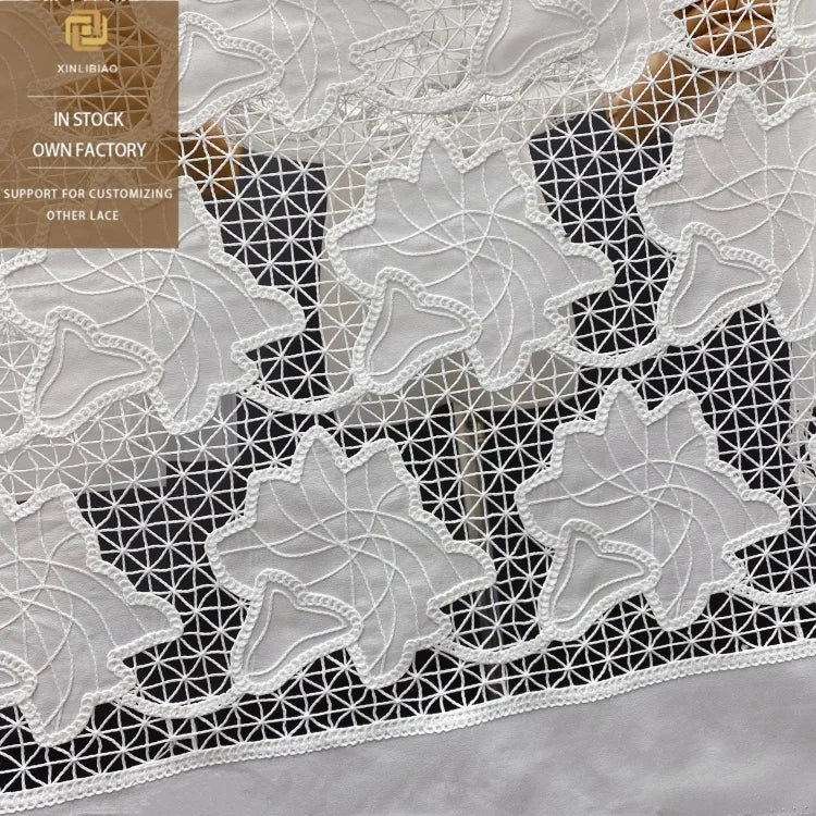 Factory Wholesale Multi-color Embroidered Lace Fabric with Leaf Pattern Hollowed-out Clothing Fabric Polyester