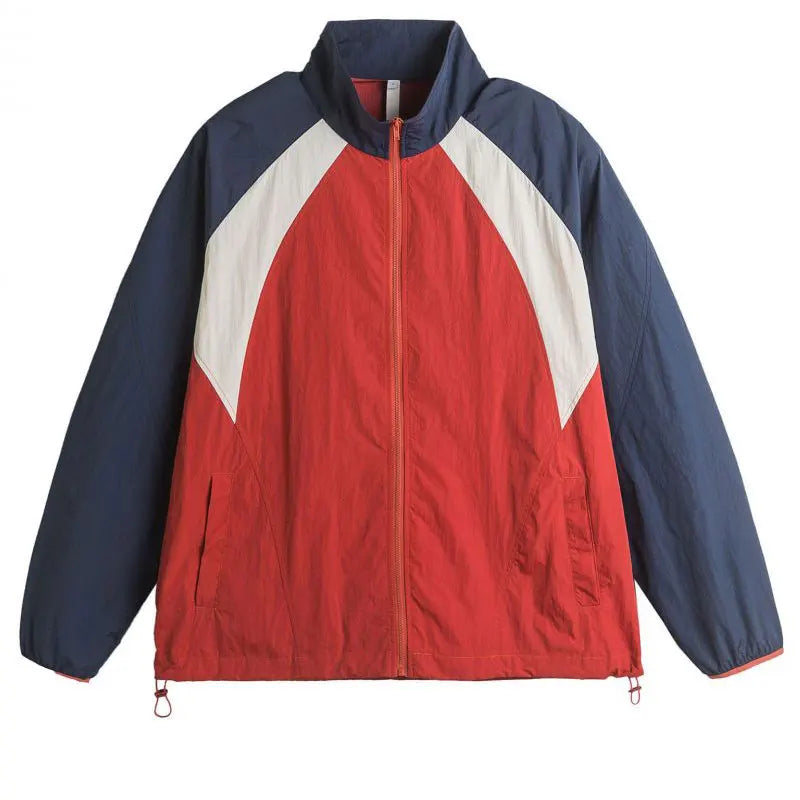 Custom Logo Unisex Lightweight 100% Nylon Jacket Casual Sports Color Block Outdoor Full Zip up Jackets