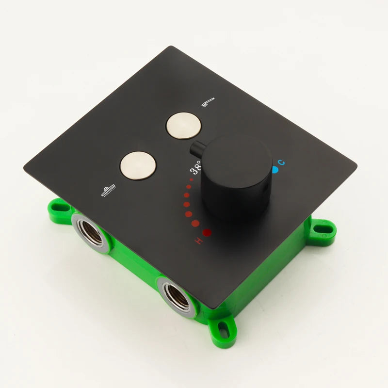 Bathroom Shower Accessories Dual-function Button Concealed Embedded Thermostatic Control Switch Black Brass Shower Body