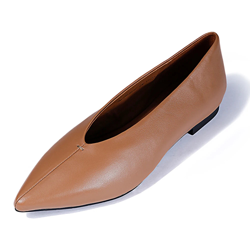 Elegant Top Grade Sheepskin Pointed Women's Loafer Shoes Genuine Leather Casual Flat Ballet Shoes Customize