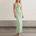 Brand Customization Elegant Design 3D Flower Design Elegant Halter Neck Annual Mesh  Party Dinner Dress Fishtail Dress