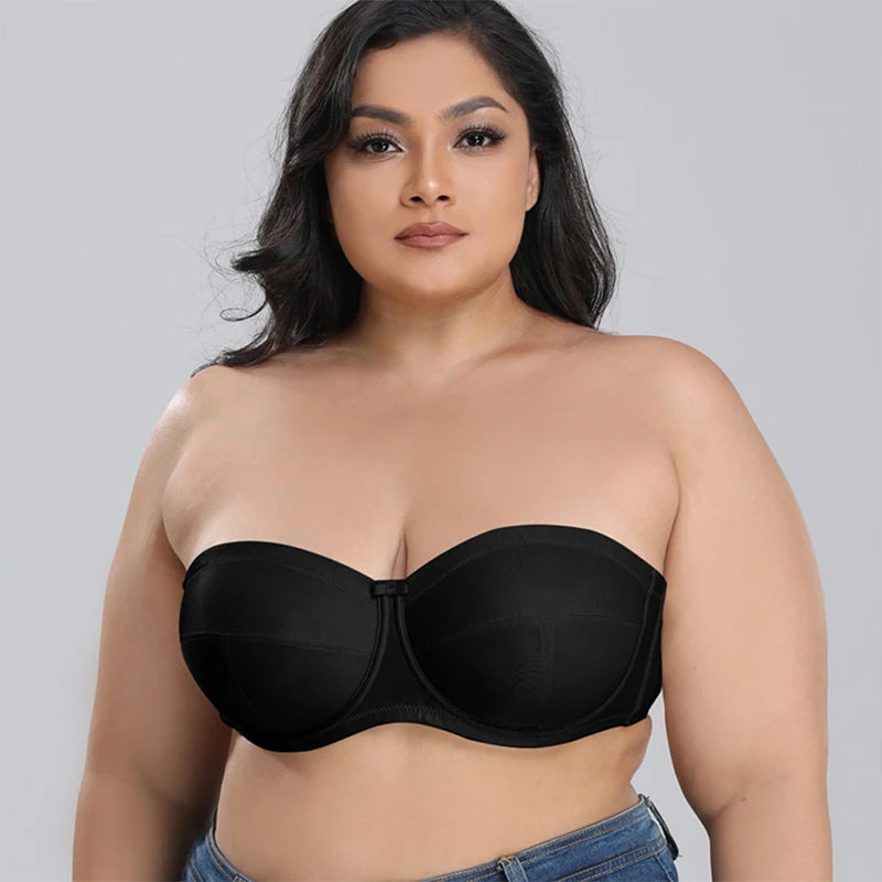 Plus Size Strapless Underwire Bra Fat Women Bras Big Size Ladies Sexy Victorian Underwear Back Breasted Adjustable Chest Support