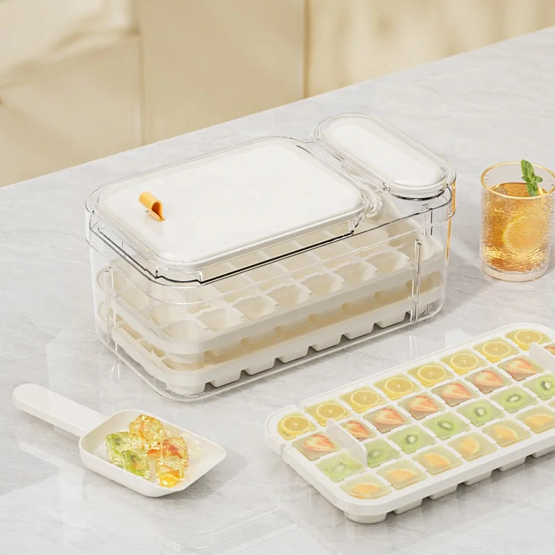 Own Factory Ice Lattice Stackable Space-Saving One Button Release Refrigerator Freezer Tool Square Ice Cube Tray with Lid Bin