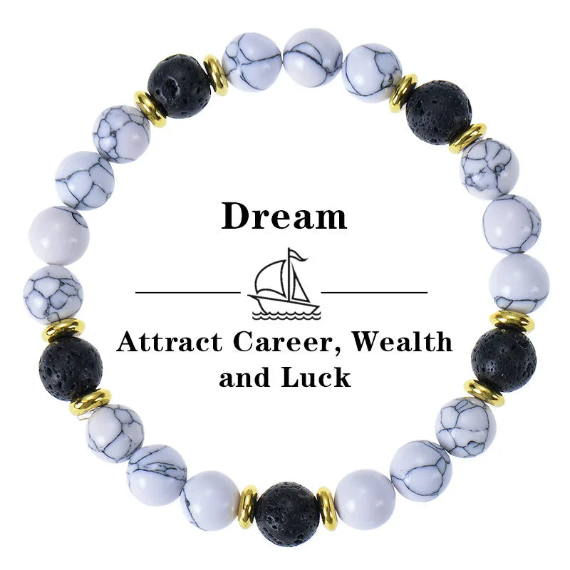 2025 New Fashion Essential Oil Stone Beaded Yoga Jewelry White Howlite Lava Rock Stone Diffuser Dream Bracelet for Women Men