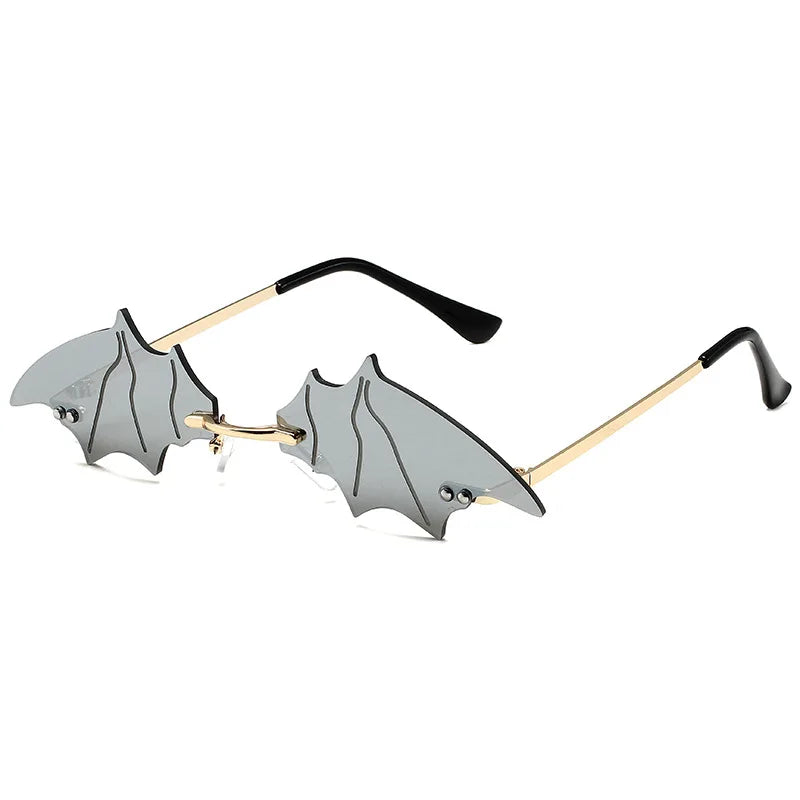 Fashion Rimless Metal Eyewear Men Women Novelty Bat Sun Glasses Unique Wing Shape Sunglasses